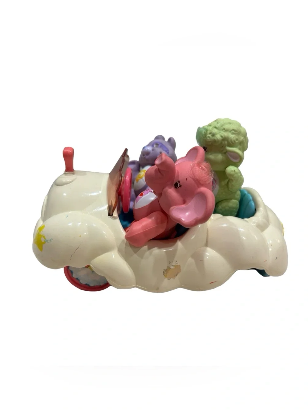 Vintage 1980s Care Bears Cloud Car + 3 Care Bear Cousins Figures Kenner AGC